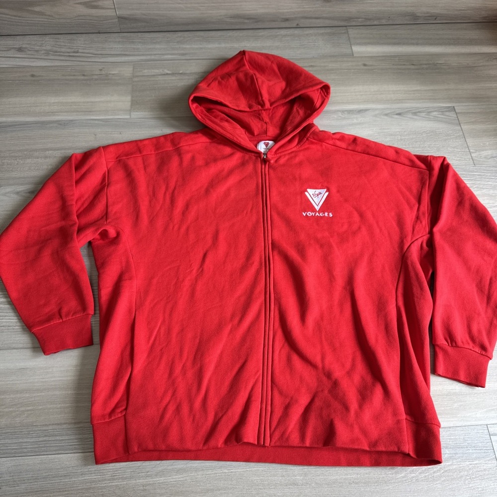 Virgin Voyages Red Hoodie Full Zip Sweatshirt Embroidered Cruise Ship Sz Large